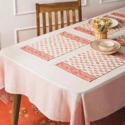 Fabindia Home Red Cotton 163 GSM Hand Block Printed Mat - Set of 6-13
