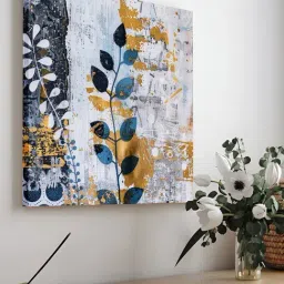 Art Street Blue Large Stretched Abstract Leaf Canvas Painting-image-97