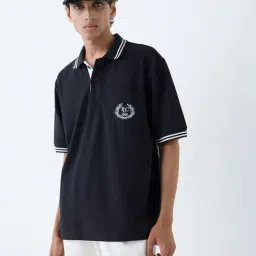 studiofit men Studiofit by Westside Black Relaxed-Fit Cotton-Blend Polo T-Shirt-picture-0