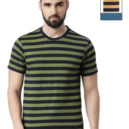 Force NXT Green & Yellow Cotton Regular Fit Striped T-Shirt - Pack Of 2-43