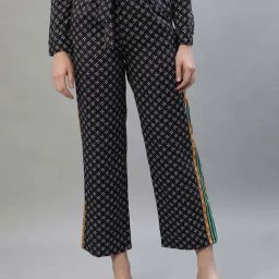 Iconic Navy Cotton Printed Trousers-image-74