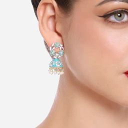 Zaveri Pearls Pink & Mint Green Enamel Ethnic Style Jhumki Earring-ZPFK16527-20