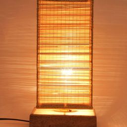 Devansh Beige & Gold-Toned Self Design Traditional Column Table Lamp with Bamboo Shade-48