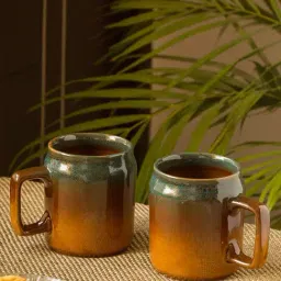 ExclusiveLane 'Amber & Teal' Studio Pottery Coffee Mugs In Ceramic (Set Of 2)-picture-44