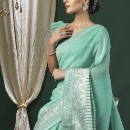 Saree Mall Turquoise Silk Embroidery Saree with Blouse Piece-picture-28