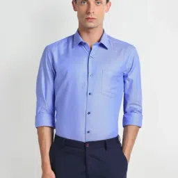 Arrow Blue Cotton Slim Fit Texture Shirt-picture-34