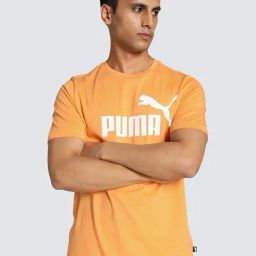 Puma Essentials Orange Cotton Regular Fit Logo Printed T-Shirt-image-61