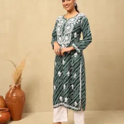 House Of Chikankari Green Rayon Regular Fit Kurta-picture-41