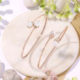 Zaveri Pearls Set of 2 Rose Gold Tone Contemporary Cubic Zirconia Brass Kada Bracelet-ZPFK17972-9