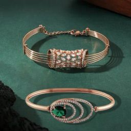 Zaveri Pearls Set of 2 Rose Gold Tone Contemporary Cubic Zirconia Brass Kada Bracelet-ZPFK17973-45