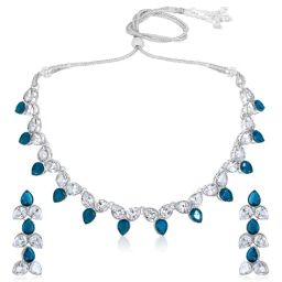 Peora Silver Plated Blue Synthetic Stone Necklace Drop Earrings Stylish Jewellery Set-image-21