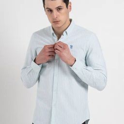 Red Tape Green Cotton Loose Fit Striped Shirt-image-64