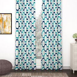 Bedspun Set Of 2 Blue & White Printed Polyetser Eyelet Ringtop Door Curtains-0