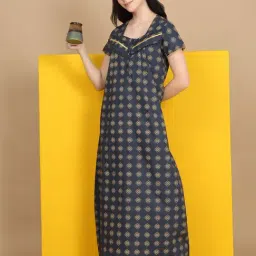 Sweet Dreams Navy Cotton Regular Fit Geometric Print Night Dress-image-96