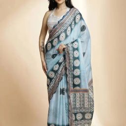 Jaipur Kurti Grey Printed Saree With Unstitched Blouse-picture-42
