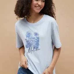 Fame Forever By Lifestyle Light Blue Cotton Regular Fit Printed T-Shirt-picture-47