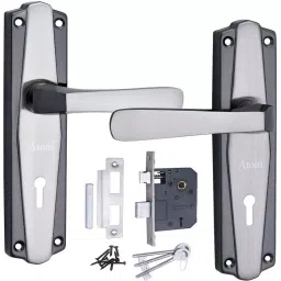 Atom Iron Silver and Black Door Handle Lock Set, MH-IR-608-KY-BS-10