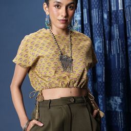 Taavi Floral Printed Extended Sleeves Tie-Ups Pure Cotton Sanganeri Folk Top-picture-45