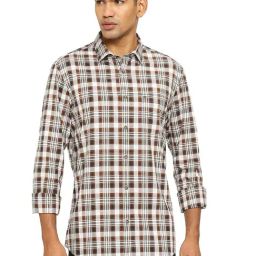 Basics Brown & White Cotton Slim Fit Checks Shirt-picture-22
