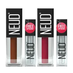 Neud Matte Liquid Lipstick Combo Peachy Pink & Oh My Coco with Two Lip Gloss Free-image-79