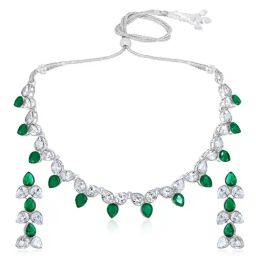 Peora Silver Plated Green Crystal & Synthetic Stone Studded Necklace Drop Earrings Jewellery Set-image-54