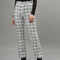 Centrestage White & Black Checks High Rise Trousers-image-3