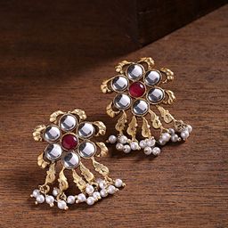 Shoshaa Gold-Plated & Red Kundan Contemporary Drop Earrings-22