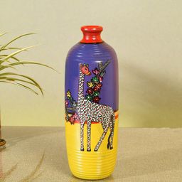 AAKRITI ART CREATIONS Yellow & Purple Giraffe Gallore Terracotta Vase-image-2