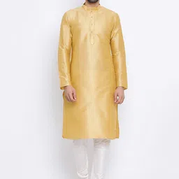 NAMASKAR Men Yellow Dupion Silk Solid Kurta-picture-48