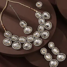 Zaveri Pearls Artificial Stones & Austrian Diamonds Necklace Earring Maangtikka & Ring Set-ZPFK16523-image-54