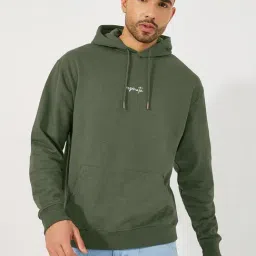 Styli Olive Cotton Relaxed Fit Typography Hooded Sweatshirt-picture-7
