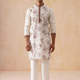 Jompers Men Paisley Embroidered Regular Chikankari Kurta with Pyjamas-image-54
