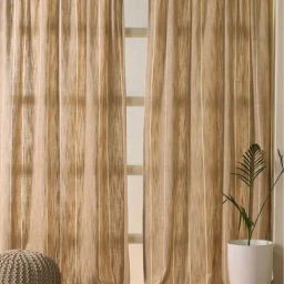 Peepul Tree Beige Cotton 180 GSM Striped Curtain - Set of 2-image-1