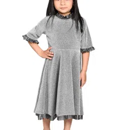 LilPicks Kids Silver Textured Dress-image-63
