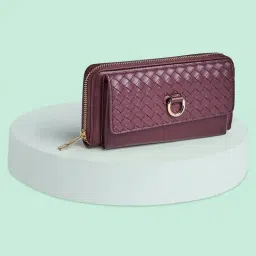 Forever Glam by Pantaloons Wine Woven Medium Zip Around Wallet for Women-image-17