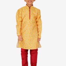Pro-Ethic Style Developer Kids Yellow & Maroon Floral Full Sleeves Kurta with Pyjamas-image-46