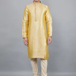 Manish Creations Geometric Woven Design Mandarin Collar Jacquard Kurta With Churidar-picture-40