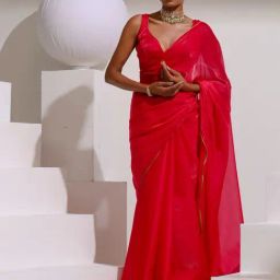 Swtantra Fuchsia Pink Plain Saree With Unstitched Blouse-picture-12