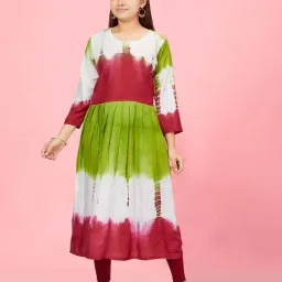 Aarika Kids Green & Maroon Cotton Printed Kurti Set-image-11