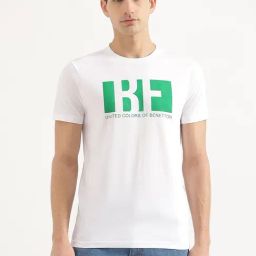 United Colors Of Benetton White Pure Cotton Regular Fit Logo Printed T-Shirt-image-57