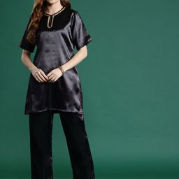Sangria Sequin Detail Satin Finish Ethnic Co-ord-41