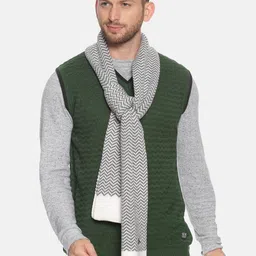 513 Men Grey & White Chevron Patterned Knitted Muffler-3
