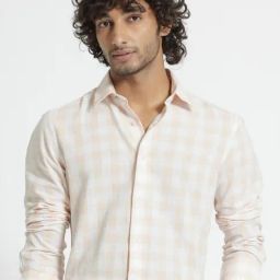 Rare Rabbit Orange Regular Fit Checks Shirt-image-53
