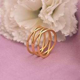 PALMONAS Gold-Plated Twist Cross Stainless Steel Finger Ring-30