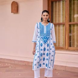 House Of Chikankari White Cotton Chikankari Kurti-image-22