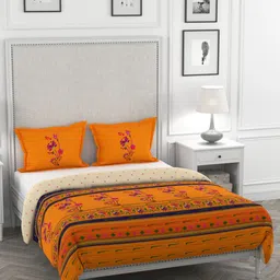 Portico New York Orange & Blue Printed Neeta Lulla Super King Bed Cover With 2 Pillow Covers-image-55