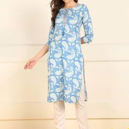 Vaamsi Blue Cotton Printed Straight Kurta-picture-45