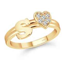 Vighnaharta Gold-Plated Cubic Zirconia Studded Initial S Finger Ring-image-86