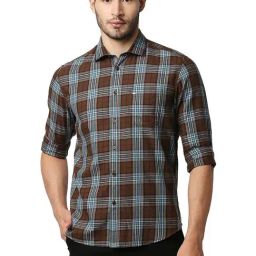 Basics Cocoa Brown Cotton Slim Fit Checks Shirt-image-9