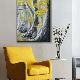 999Store Grey Canvas Forest View And Tree Modern Art Painting-1